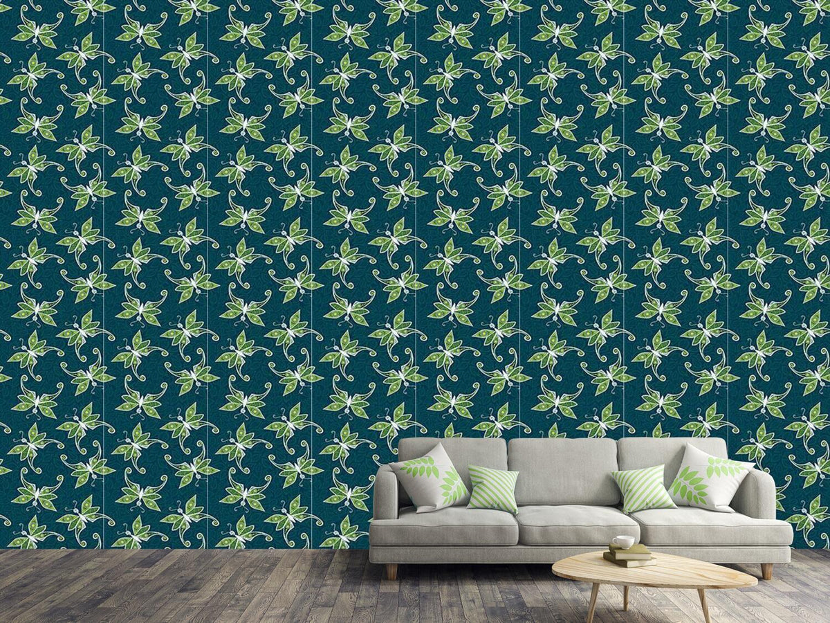 patterned-wallpaper-butterflies-on-foliage