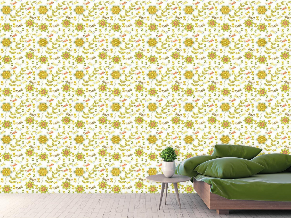 patterned-wallpaper-weird-birds-fly-over-the-flower-bed