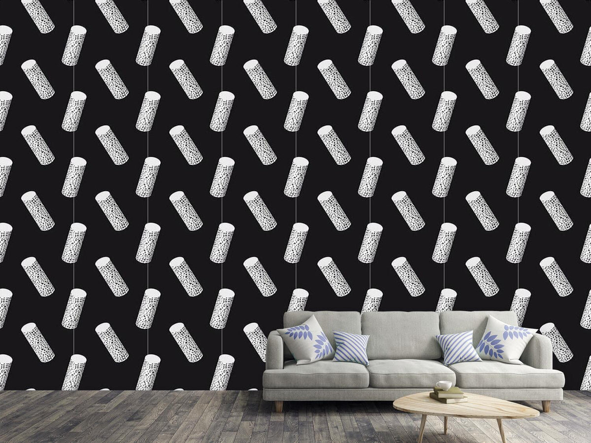 patterned-wallpaper-cylinders-with-decor