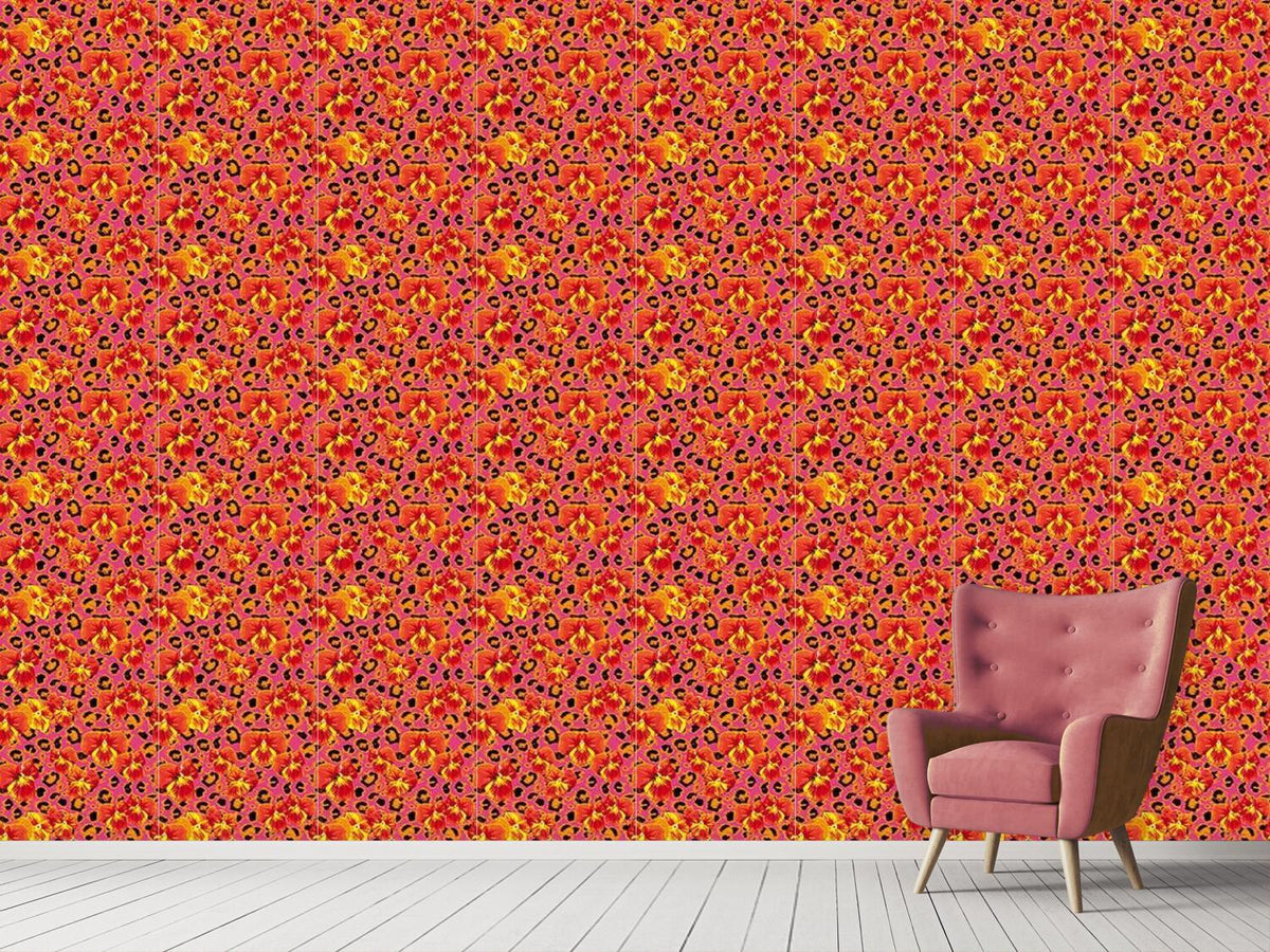 patterned-wallpaper-pansies-wild-cat-in-pink