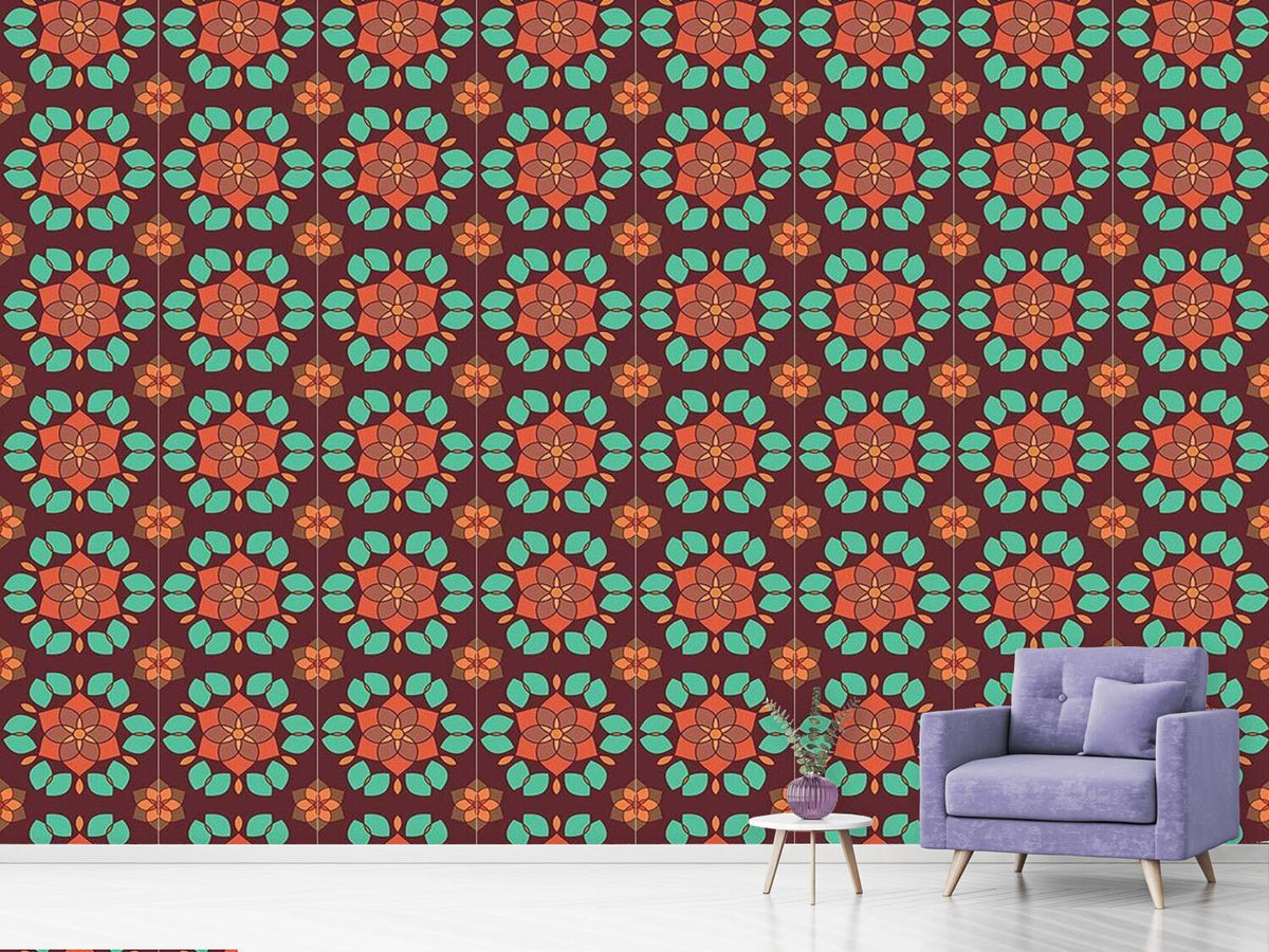 patterned-wallpaper-lotus-flower-retro