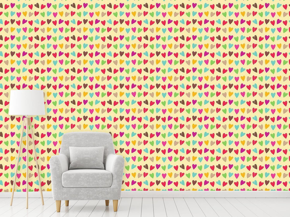 patterned-wallpaper-crocheted-hearts