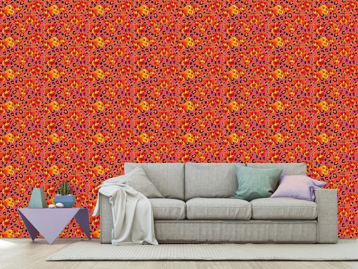 patterned-wallpaper-pansies-wild-cat-in-pink