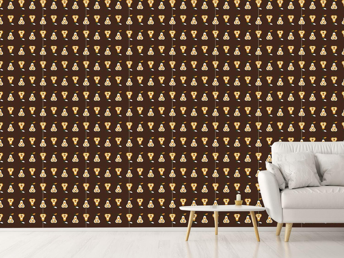 patterned-wallpaper-chocolate-fondue-with-pear