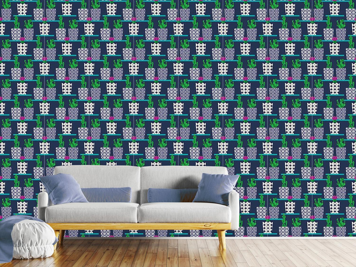 patterned-wallpaper-cacti-on-shelves