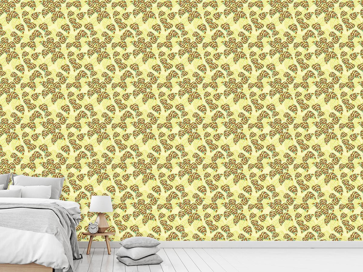 patterned-wallpaper-birch-leaf-yellow