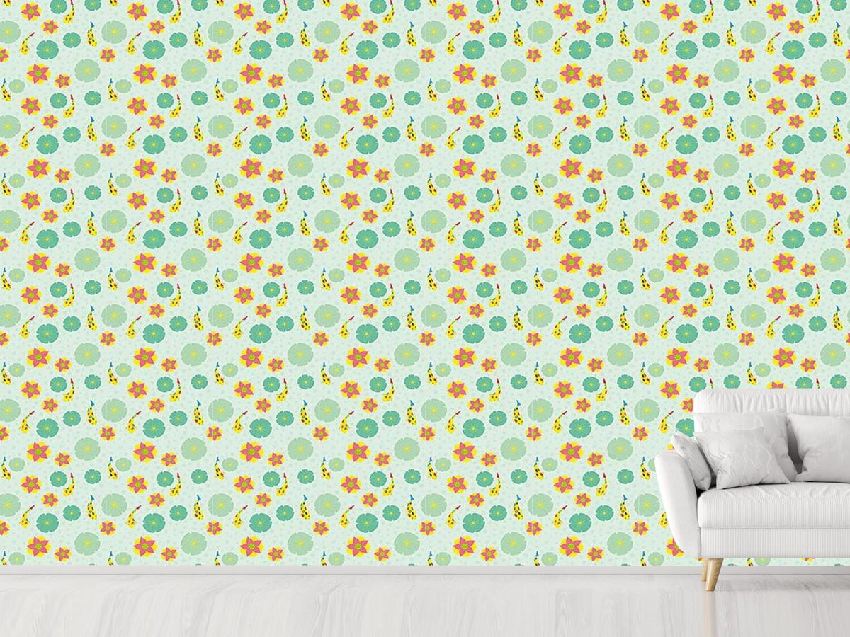 patterned-wallpaper-fishes-and-waterlilies-pattern